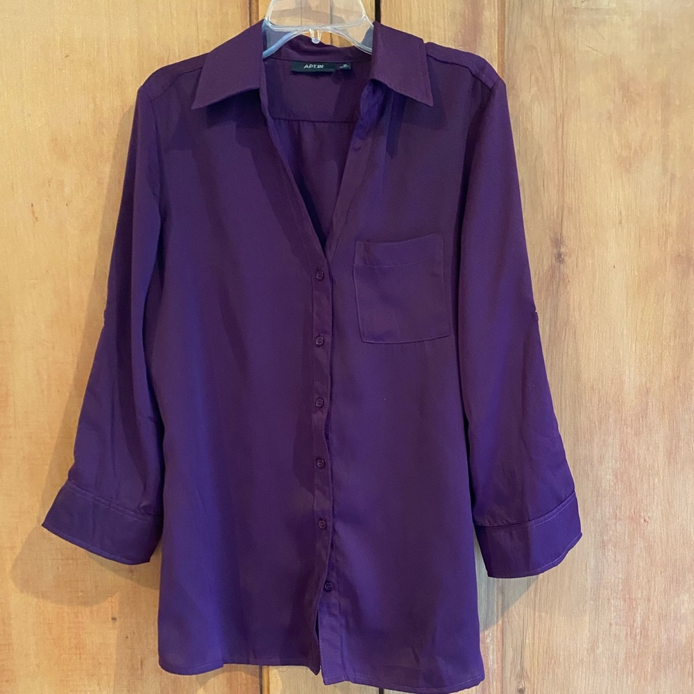 Long sleeve purple button down top